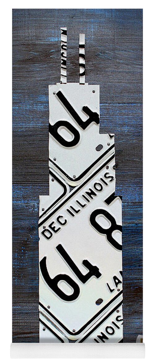 Chicago Yoga Mat featuring the mixed media Chicago Windy City Harris Sears Tower License Plate Art by Design Turnpike