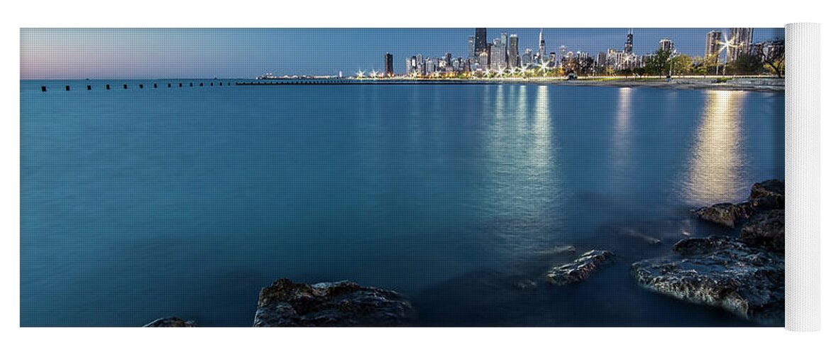 Lake Michgan Yoga Mat featuring the photograph Chicago's Lakefront and skyline at dawn by Sven Brogren