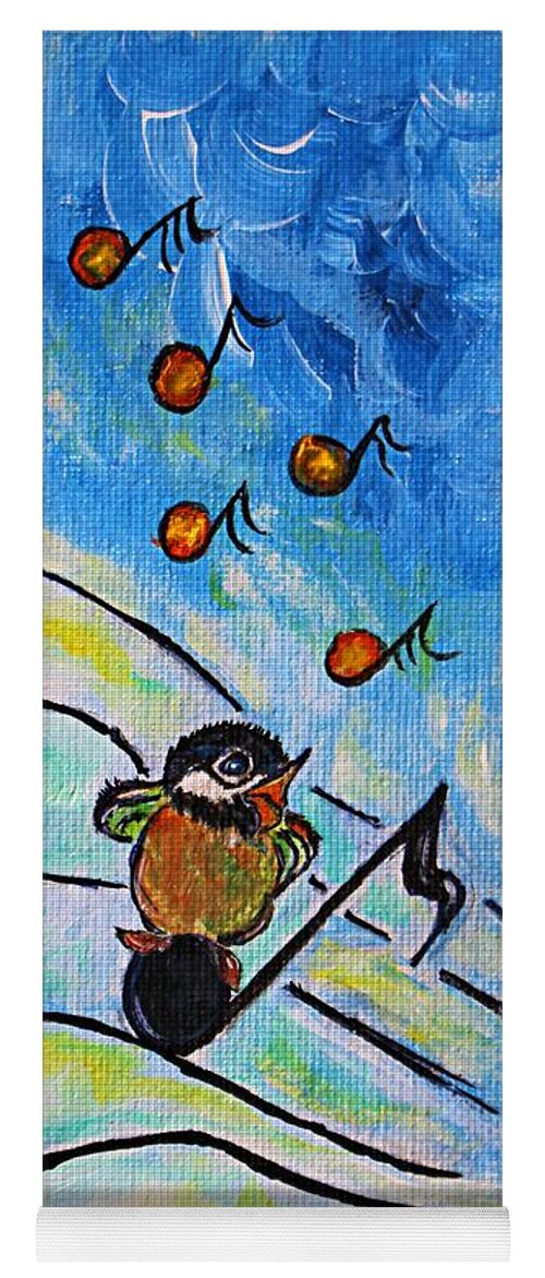 Chickadee Yoga Mat featuring the painting Chickadee Song Bird by Ella Kaye Dickey