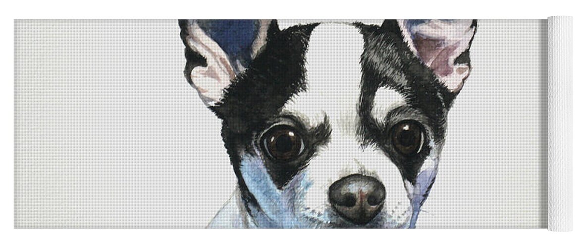Chihuahua Yoga Mat featuring the painting Chihuahua Black Spots with White by Christopher Shellhammer