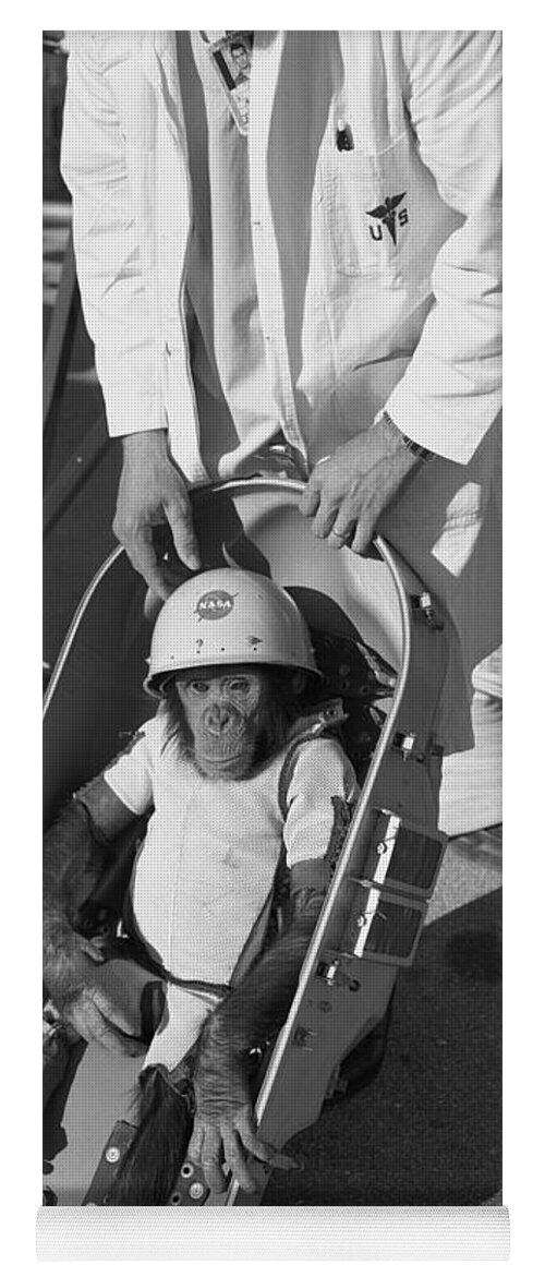 Chimpanzee Yoga Mat featuring the photograph Chimpanzee Ham in his spacesuit and NASA helmet by Vintage Collectables