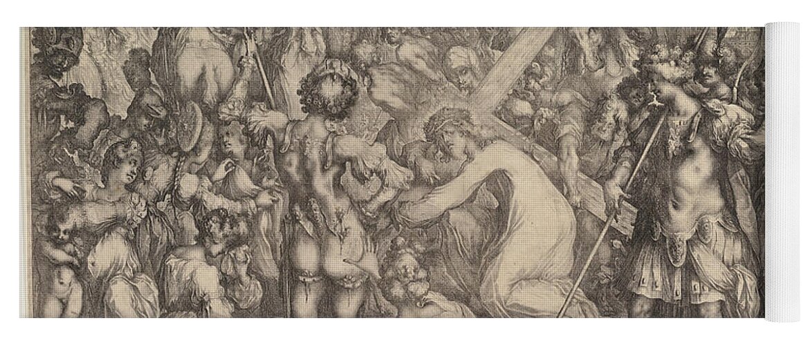 Jacques Bellange Yoga Mat featuring the drawing Christ Carrying the Cross by Jacques Bellange
