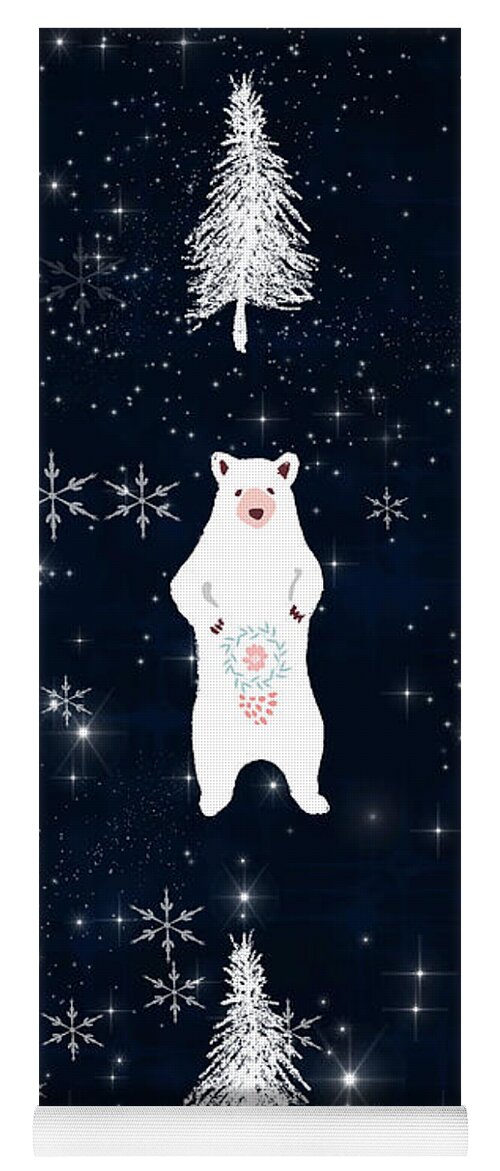 Star Yoga Mat featuring the mixed media Christmas Eve - White Bear by Amanda Jane