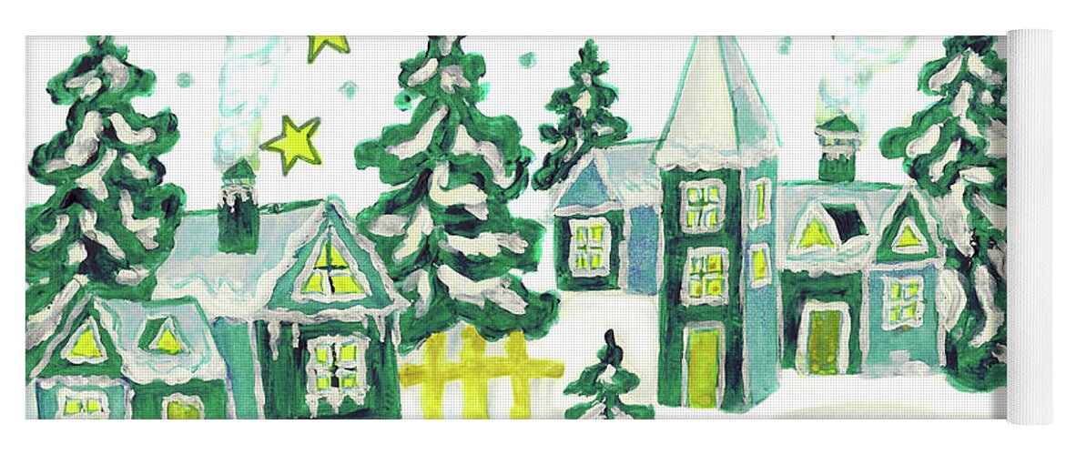 Christmas Yoga Mat featuring the painting Christmas picture in green by Irina Afonskaya