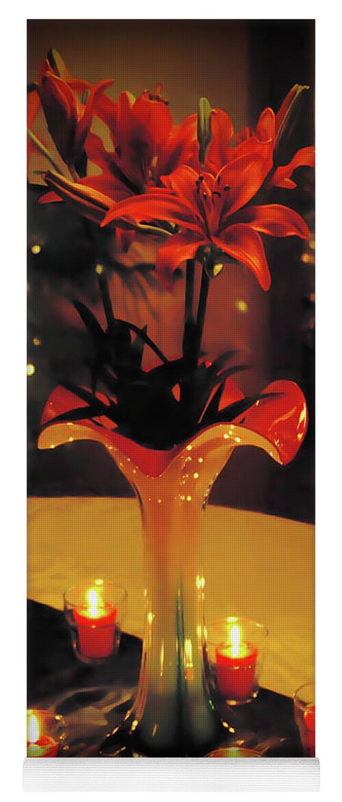 2d Yoga Mat featuring the photograph Lilies Christmas Setting by Brian Wallace