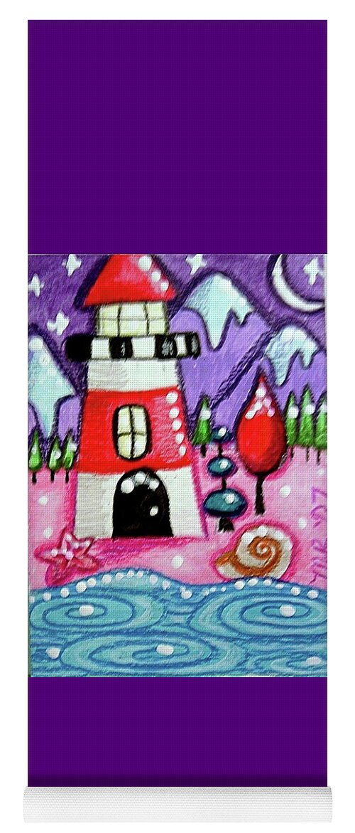 Lighthouse Yoga Mat featuring the painting Christmasy Lighthouse by Monica Resinger