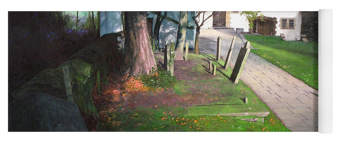 Landscape Yoga Mat featuring the painting Churchyard in South Wales. by Harry Robertson