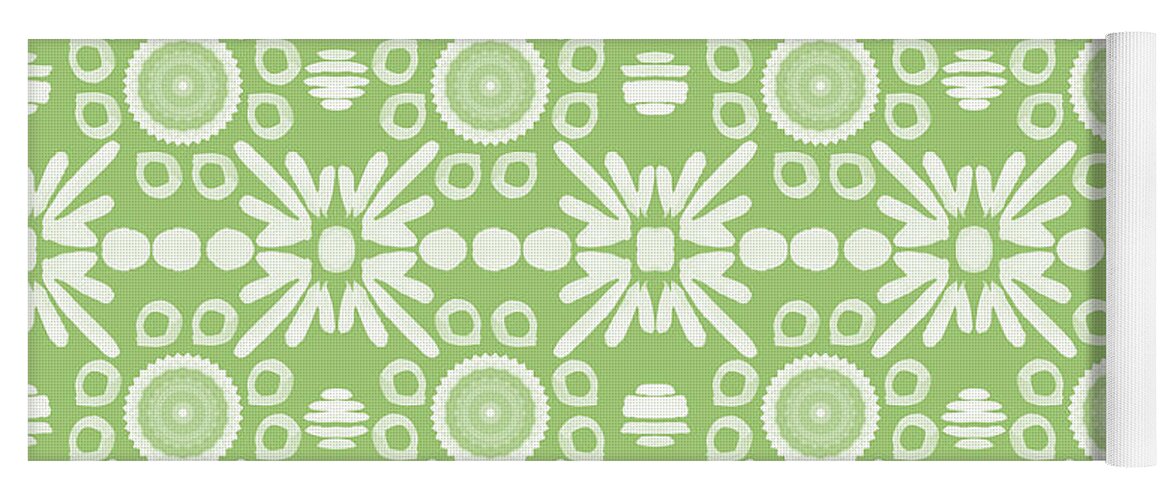 Cilantro Yoga Mat featuring the mixed media Cilantro- Green and White Art by Linda Woods by Linda Woods