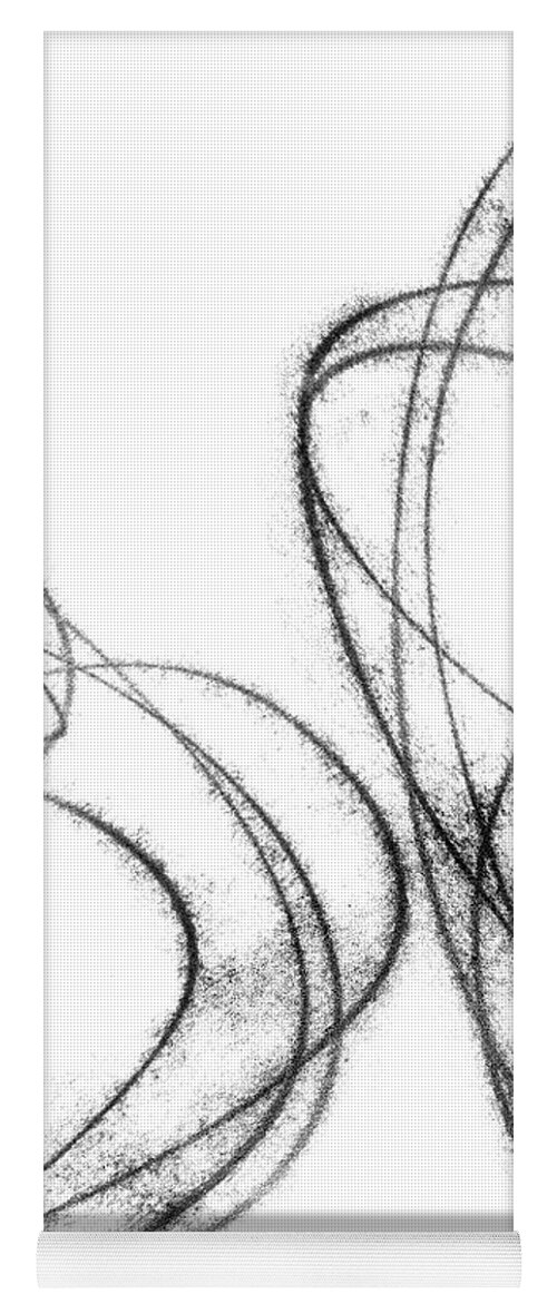 Black And White Yoga Mat featuring the drawing Orbital 2 Black and White Abstract Line Drawing by Janine Aykens