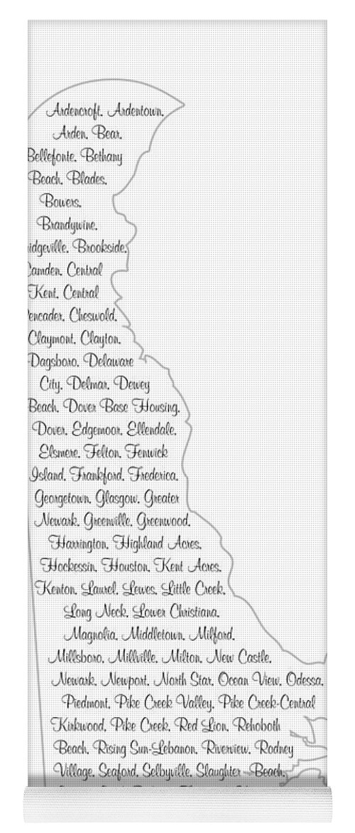 Delaware Yoga Mat featuring the digital art Cities and Towns in Delaware Black by Custom Home Fashions