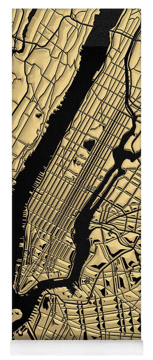 'nyc ' Collection By Serge Averbukh Yoga Mat featuring the digital art Cities of Gold - Golden City Map New York on Black by Serge Averbukh