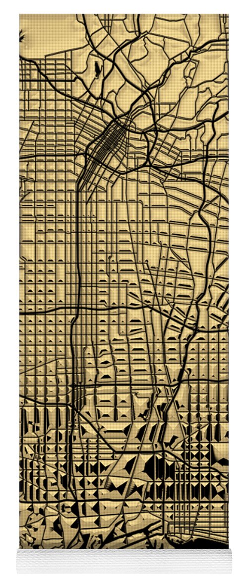 ‘cityscapes' Collection By Serge Averbukh Yoga Mat featuring the digital art Cities of Gold - Golden City Map of Los Angeles on Black by Serge Averbukh