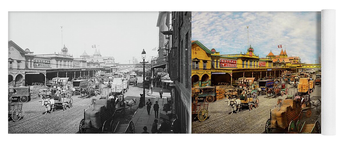 Color Yoga Mat featuring the photograph City - NY - A hundred some years ago 1900 - Side by Side by Mike Savad