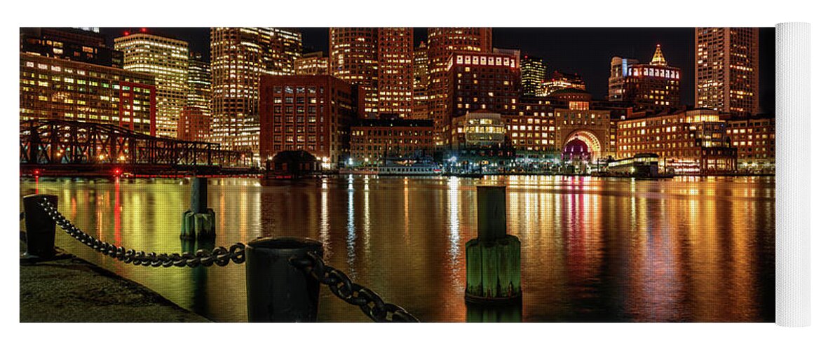 New England.night Yoga Mat featuring the photograph City with a Soul- Boston Harbor by Tim Bryan