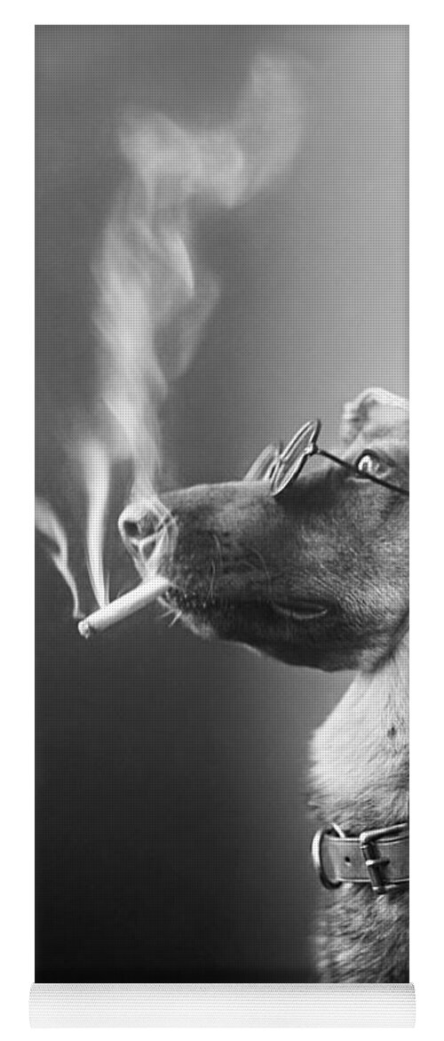 Smoking Yoga Mat featuring the photograph Classy Dog Smoking a Cigarette by War Is Hell Store