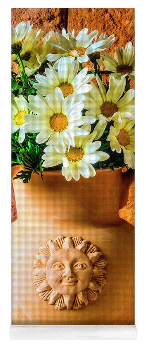 Clay Yoga Mat featuring the photograph Clay Pitcher With Daises by Garry Gay