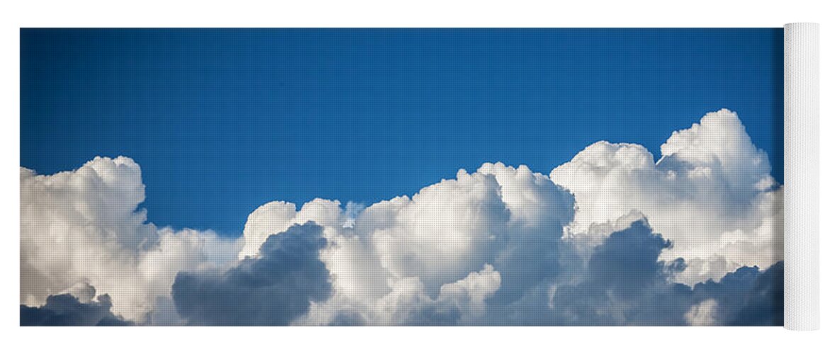 Clouds Yoga Mat featuring the photograph Clouds Stratocumulus Blue Sky Painted BW 2 by Rich Franco