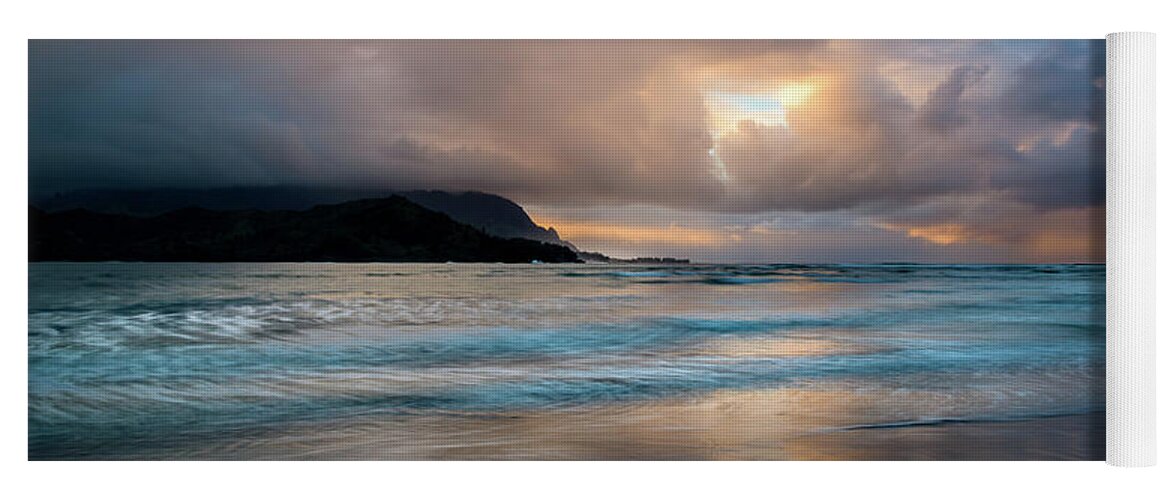 Bay Yoga Mat featuring the photograph Cloudy Sunset at Hanalei Bay by John Hight
