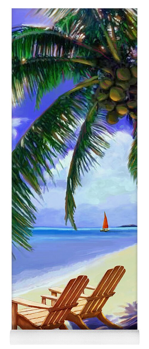 Beach Scene Yoga Mat featuring the painting Coconut Palm by David Van Hulst