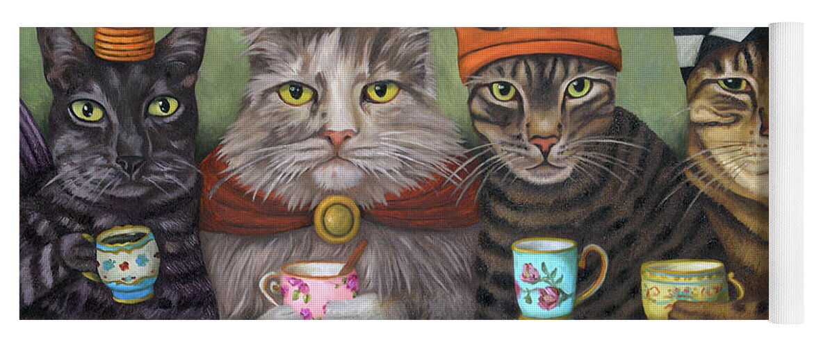 Cat Yoga Mat featuring the painting Coffee and Tea by Leah Saulnier The Painting Maniac