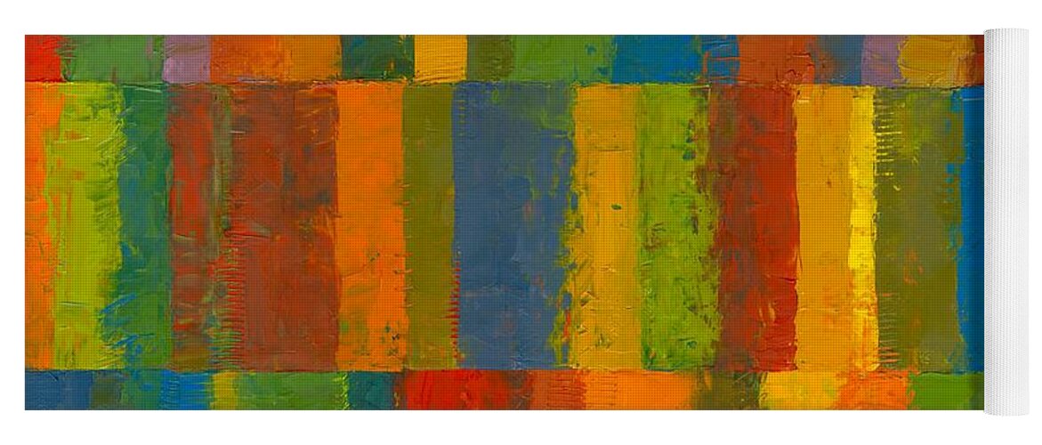 Abstract Yoga Mat featuring the painting Color Collage with Stripes by Michelle Calkins