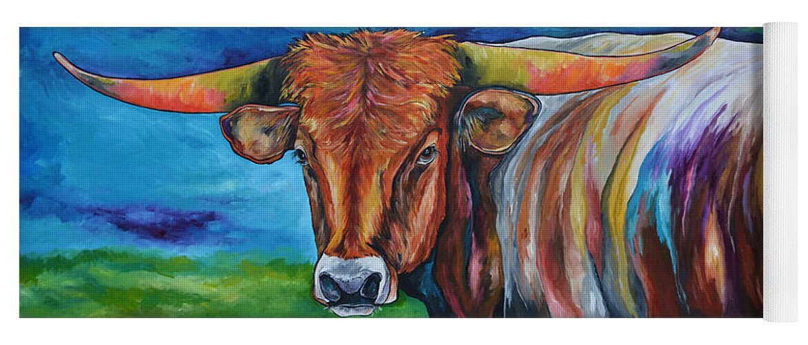 Longhorn Yoga Mat featuring the painting Color Me Texas by Patti Schermerhorn