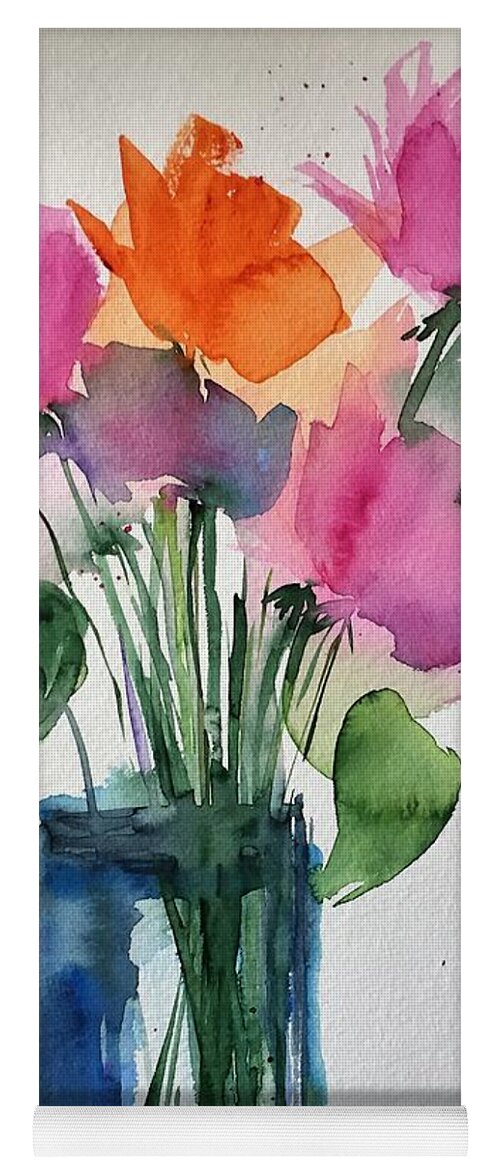 Colorful Yoga Mat featuring the painting colorful Flowers by Britta Zehm