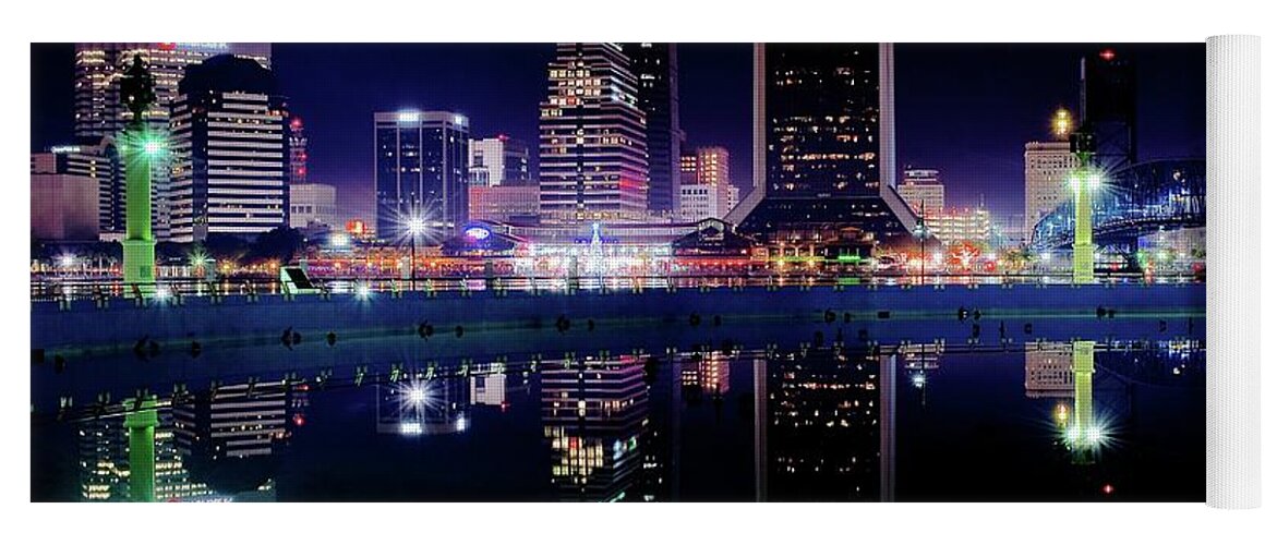 Jacksonville Yoga Mat featuring the photograph Colorful Night Reflection in Jacksonville by Frozen in Time Fine Art Photography