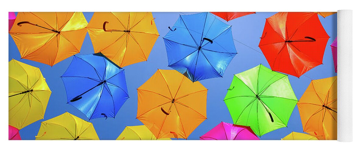 Umbrellas Yoga Mat featuring the photograph Colorful Umbrellas I by Raul Rodriguez