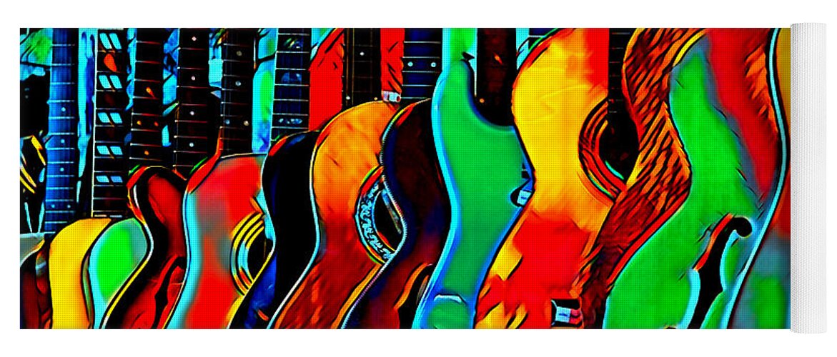 Guitars Yoga Mat featuring the digital art Colour of Music by Pennie McCracken