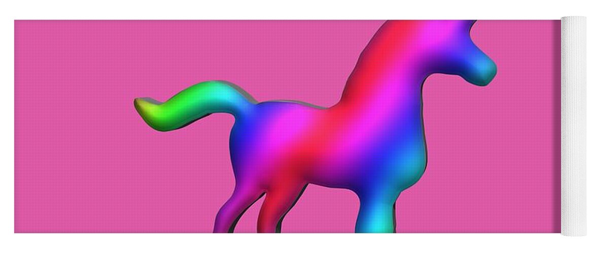 Colourful Yoga Mat featuring the digital art Colourful Unicorn in 3D by Ilan Rosen