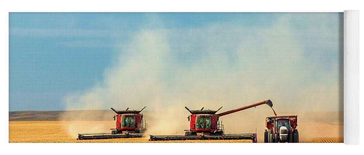 Combine Yoga Mat featuring the photograph Combines and Tractor Working Together by Todd Klassy