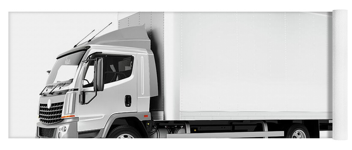 Truck Yoga Mat featuring the photograph Commercial cargo delivery truck with blank white trailer. Generic, brandless design. by Michal Bednarek