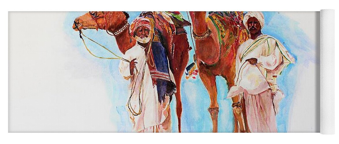Camel Yoga Mat featuring the painting Companionship by Khalid Saeed