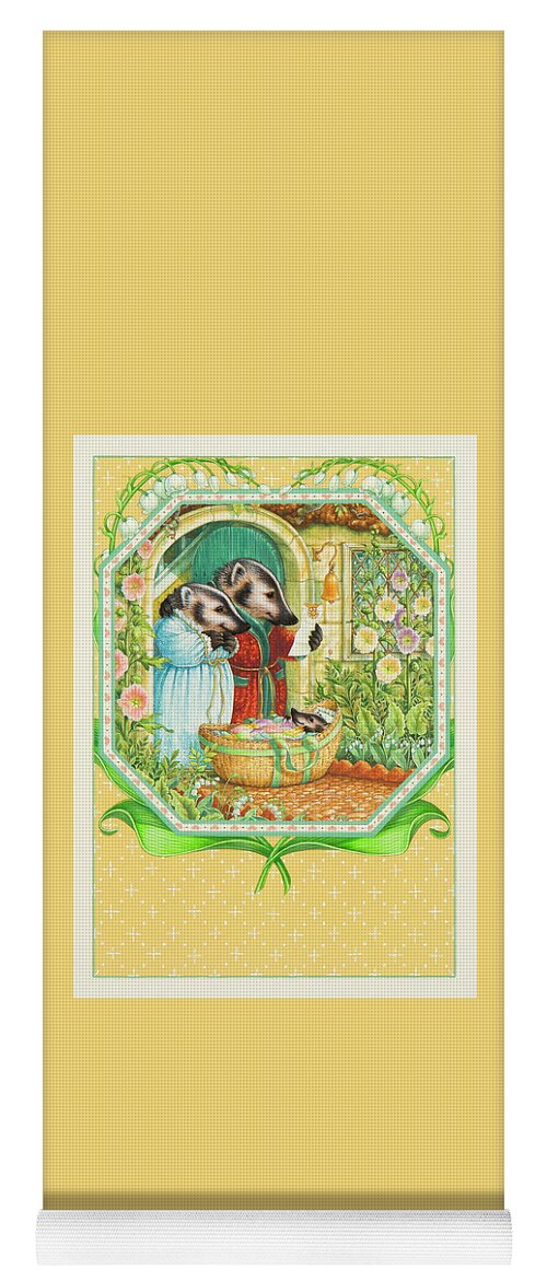 Greeting Card Yoga Mat featuring the painting Congratulations to the Badger Family by Lynn Bywaters