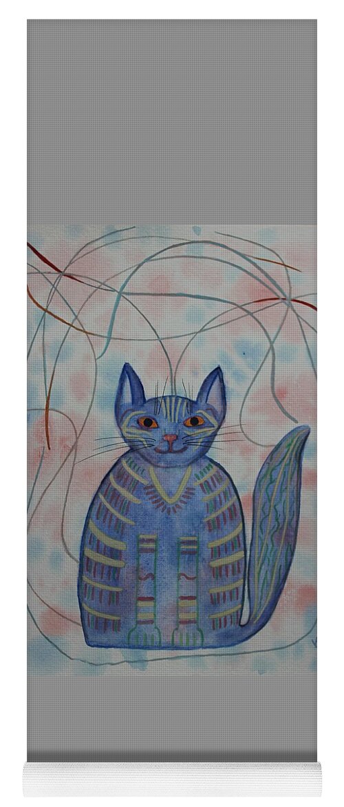 Vera Smith Yoga Mat featuring the painting Connection Cat by Vera Smith