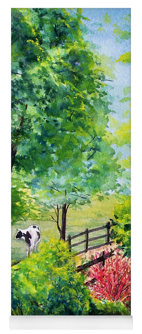 Cow Yoga Mat featuring the painting Contentment by Nancy Cupp