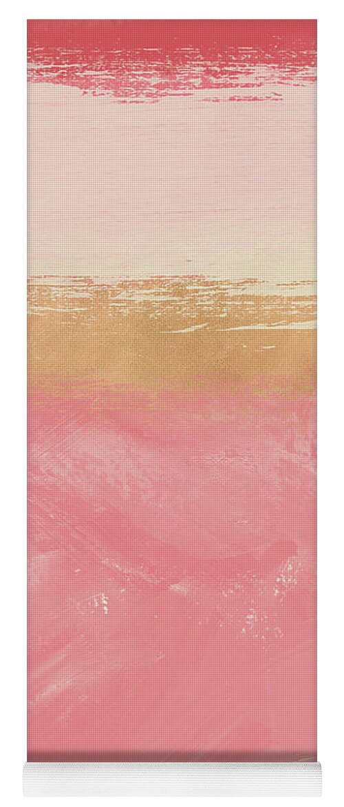 Abstract Yoga Mat featuring the mixed media Coral and Gold Abstract 2- Art by Linda Woods by Linda Woods