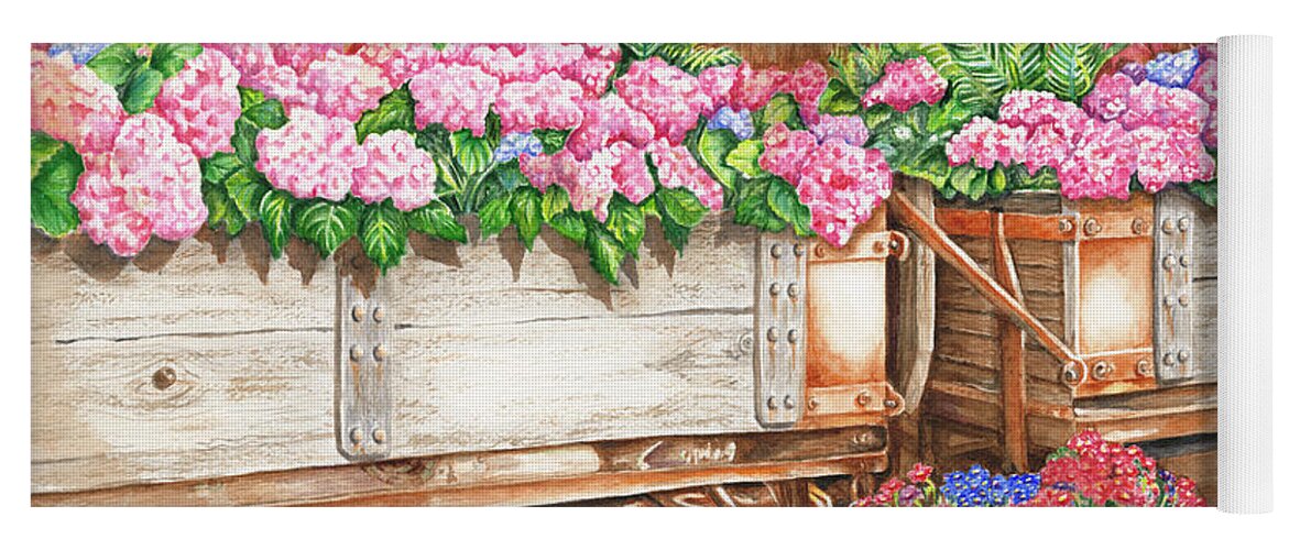 Western Floral Yoga Mat featuring the painting Cordelia's Train by Lori Taylor