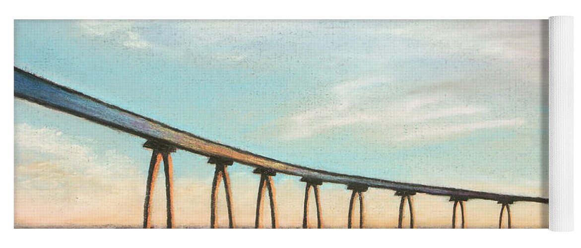 Coronado Yoga Mat featuring the pastel Coronado Bridge Sunset A by Michael Heikkinen
