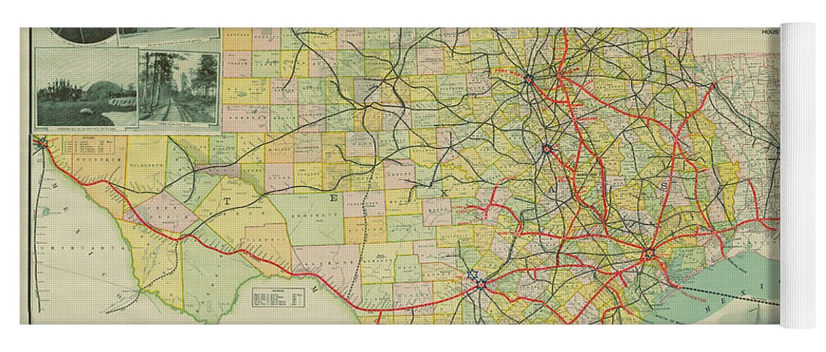Texas Yoga Mat featuring the digital art Correct Map of Texas and Louisiana 1917 by Texas Map Store