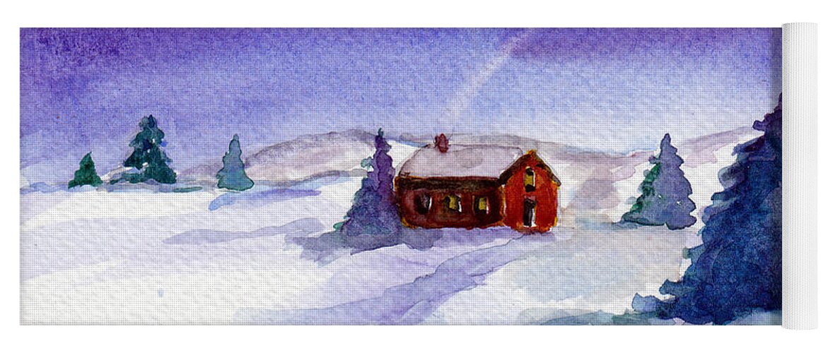 Cottage Yoga Mat featuring the painting Cottage in winter by Clara Sue Beym