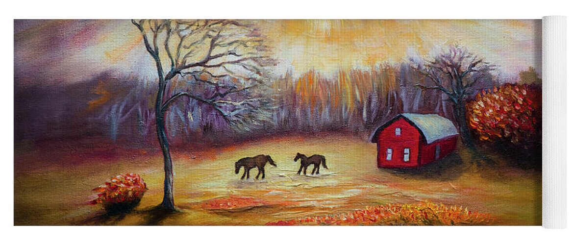 Country Scene Yoga Mat featuring the painting Country scene late fall by Lilia D