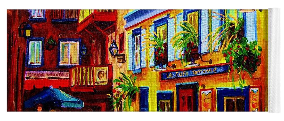 Courtyard Cafes Yoga Mat featuring the painting Courtyard Cafes by Carole Spandau