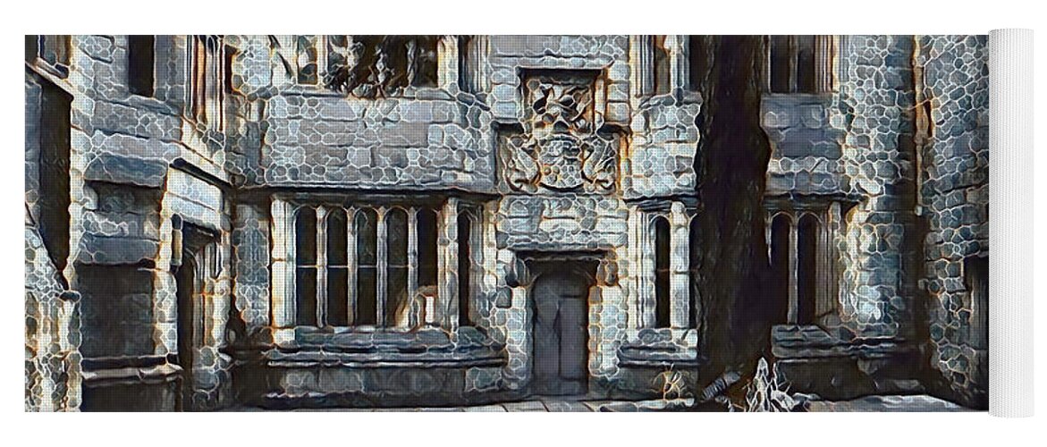 Castle Yoga Mat featuring the digital art Courtyard of Skipton Castle by Pennie McCracken
