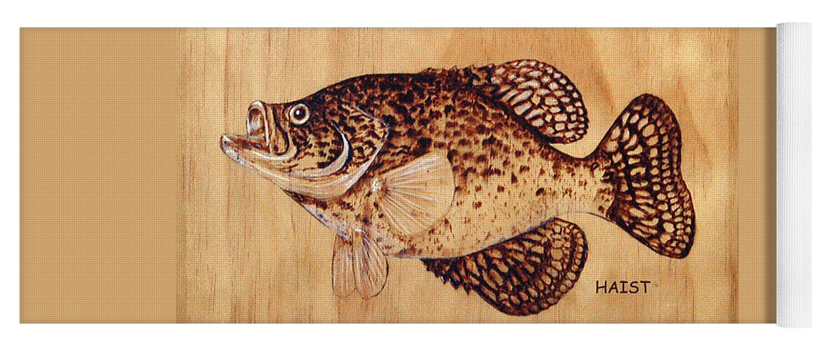 Fish Yoga Mat featuring the pyrography Crappie by Ron Haist