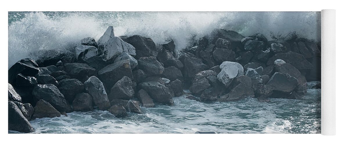 Cinque Terre Yoga Mat featuring the photograph Crashing Waves by Joan Carroll