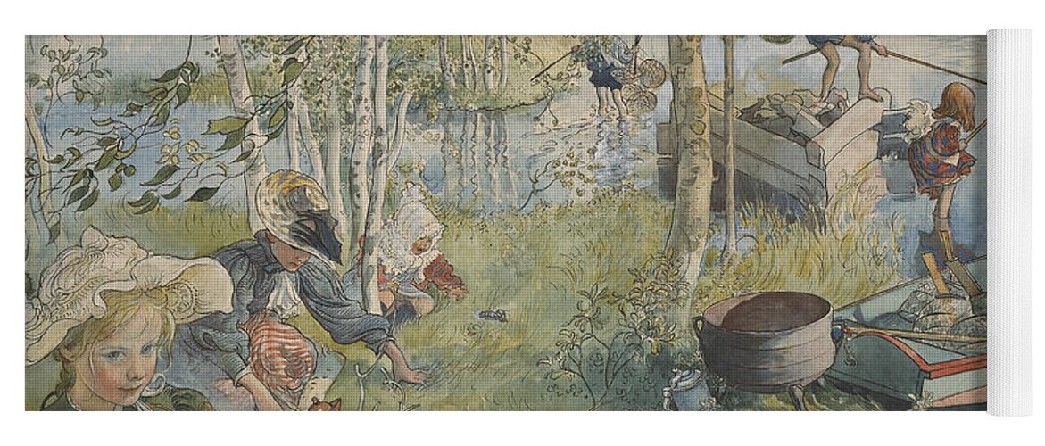 19th Century Art Yoga Mat featuring the painting Crayfishing. From A Home by Carl Larsson