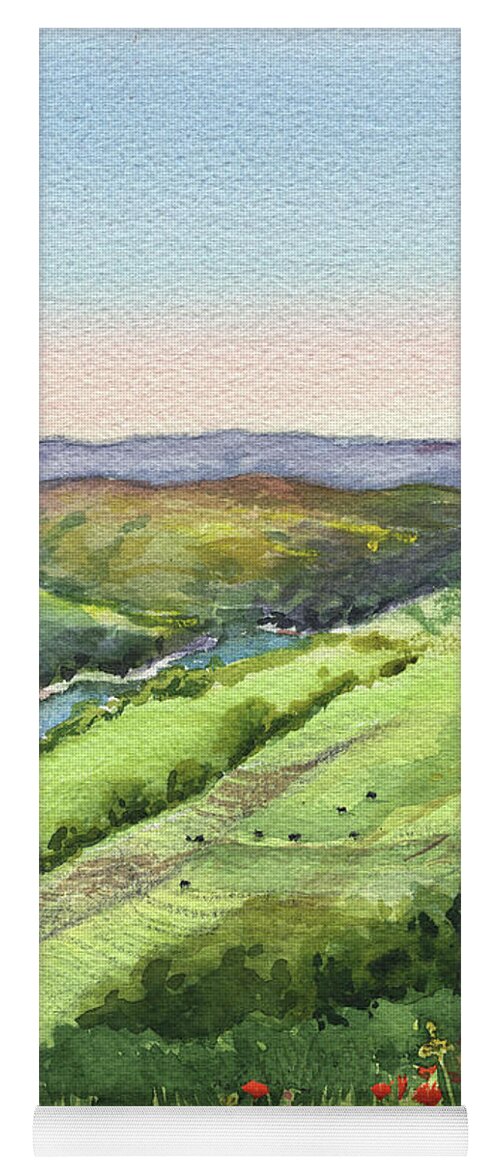 Hills Yoga Mat featuring the painting Creek In The Hills Watercolor Landscape by Irina Sztukowski