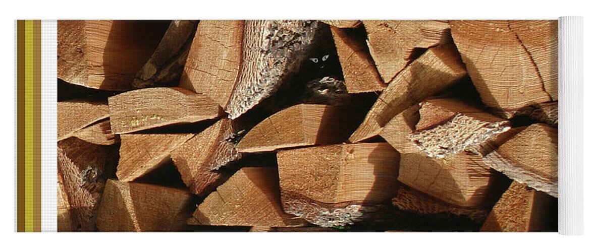 Find The Little Cutie In The Stacked Wood? Yoga Mat featuring the photograph Cutie Critter in the wood pile by Jack Pumphrey